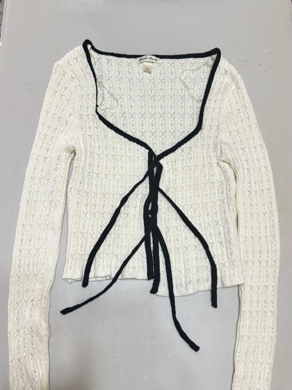 Derek Heart Cream Knit Cardigan with Black Edge